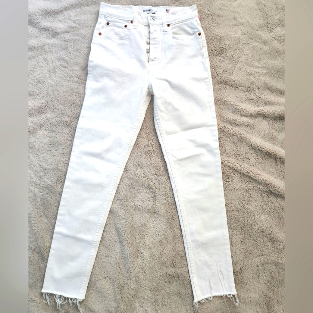 Re/Done Redone Original 2017 High Rise Ankle Crop Stretch White Jeans Size 26